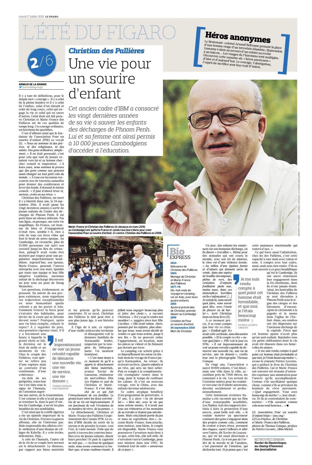 Article du Figaro sur Christian des Pallières publié en juillet 2018