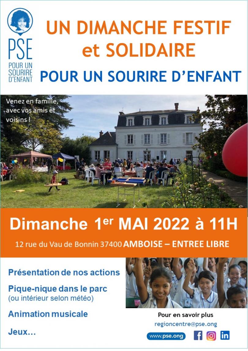 Affiche "Un dimanche festif et solidaire" à Amboise en mai 2022
