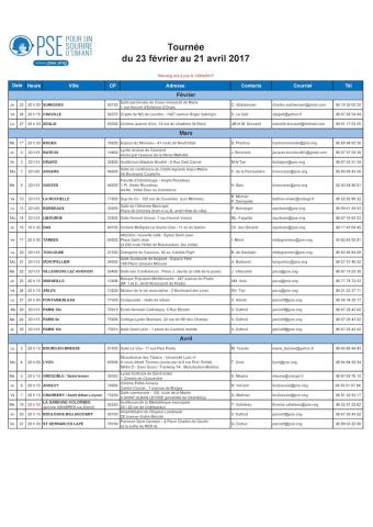 Planning de la tournée 2017